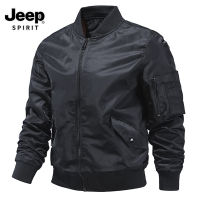 JEEP SPIRIT เครื่องบินทิ้งระเบิดของผู้ชายซิปเต็มแจ็คเก็ตทีมวิทยาลัยเสื้อโค้ทสำหรับขี่มอเตอร์ไซค์กันลมนักบินกองทัพเครื่องแต่งกายแ