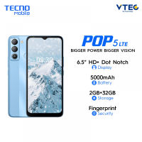 สมาร์ทโฟน Tecno Pop5 LTE (3+32)  ขนาดหน้าจอ 6.52" มาพร้อมหน้าจอแบบ HD+ รับชมวิดีโอยาวนาน 11 ชั่วโมง ฟังวิทยุไร้สายได้แม้จะไม่มีสัญญาณอินเตอร์เน็ต