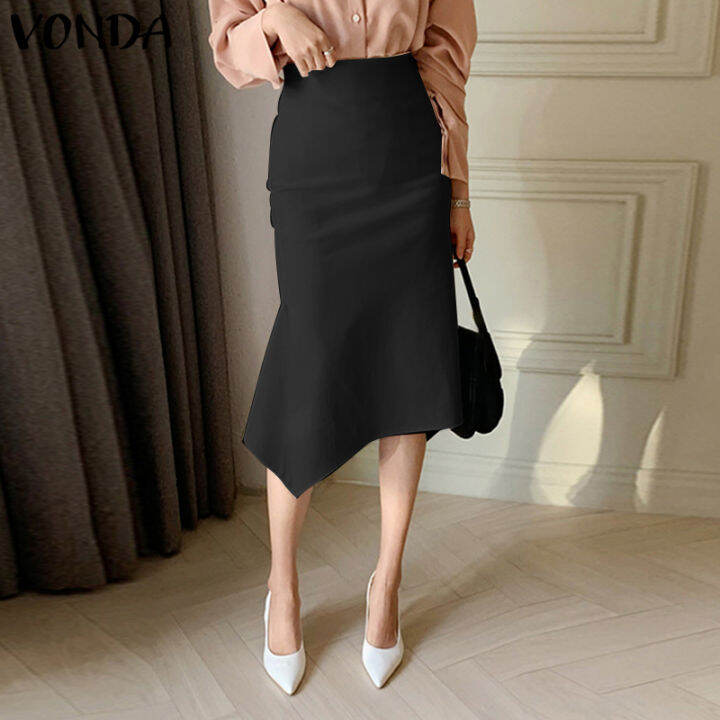 VONDA Women Elegant Solid Slit Bodycon Skirts Casual A-Line Overskirts ...