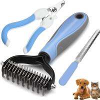 【YY】s Fur Knot Cutter Dog Grooming Shedding Tools Cat Hair Removal Brush Double Sided Comb with Nail Clippers Trimmers 2023