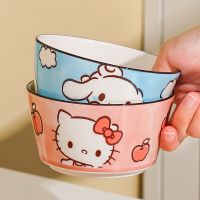 Sanrio อะนิเมะ Hello Kitty ชามเซรามิก Kawaii Cinnamoroll Kero Kero Keroppi 4.5นิ้วชามใส่อาหารชุดตั้งโต๊ะสำหรับข้าวสลัดสำหรับเด็ก