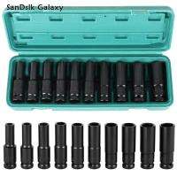 SanDslk Galaxy ตัววัดหน่วยขับชุดซ็อกเก็ตให้ผลกระทบลึก10ชิ้นชุดประแจพกพาประแจลม8ถึง19มม. สำหรับประแจรถบรรทุกชุดประแจพกพาชุดซ็อกเก็ตทนต่อแรงกระแทกลึกชุดซ็อกเก็ต