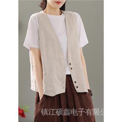Womens Vest Women 2022 New Style Influencer Breathable Cotton Linen Loose Waistcoat Thin Cardigan Short Jacket