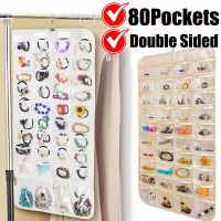 80 Pockets Double Sided Hanging Jewelry Display Organizer Storage Bag Dust-proof Foldable Ring Necklace Bracelet Jewelry Bags