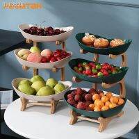 ☏☽✉ Plastic Fruit Plates With Wood Holder Oval Serving Bowls for Party Food Server Display Stand Fruit Candy Dish Shelves