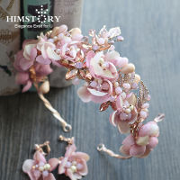 Himstory Handmade Romantic Princess Wedding Hairband Pink Blossom Flower Crown Pageant Prom Headband Hair Accessories