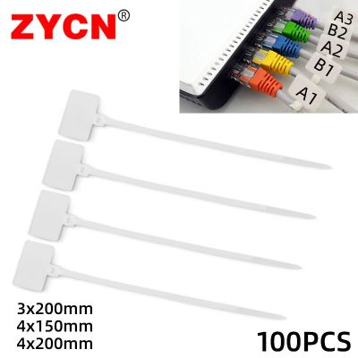 100PCS Easy Mark Plastic Nylon Cable Ties Tag Labels Self-Locking Markers Zip Network Loop Wire Straps 3*100 4X150 4x200MM Cable Management