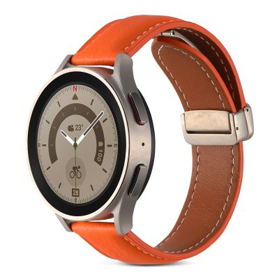 สำหรับนาฬิกา Realme 3/Amazfit GTR4/4 Pro สายรัดนาฬิกาหนังของแท้หัวเข็มขัดพับอเนกประสงค์ (สีส้ม) (ขายเอง)