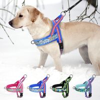 Reflective Dog Harness Nylon Soft Padded Pet Vest Warm Winter Dogs Harnesses Colorful Print Pitbull Small Large Dogs With Handle Collars