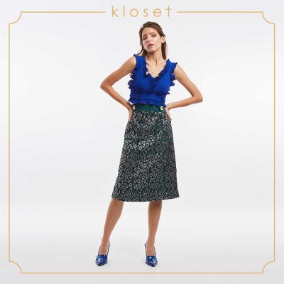Kloset Tiger Jacquard Midi Skirt (SH19-S002) กระโปรงผู้หญิง กระโปรงแฟชั่น  กระโปรงสั้น กระโปรงผ้าแจ๊คกราส