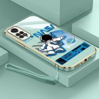 Xiaomi Redmi Note 11 4G Note 11S Note 11 Pro 5G Note 10S 10S 10 Pro 9S Smile Astronaut NASA Pattern เคสขอบสี่เหลี่ยมกระเป๋าใส่กล้องมันวาวปลอกกันกระแทก