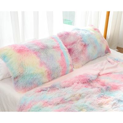 【hot】❡﹊♦ Fluffy Pillowcase Bed 50x70cm Tie Dye Colorful Cover Warm Soft Pillows Decoration