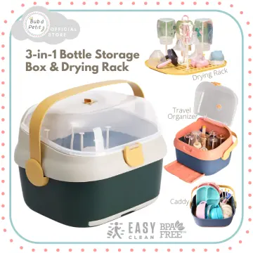 Nursing Bottle Drying Rack Storage Case Baby Bottle Storage Organizer with  Lid Cover, , Cabinet Organizer, Drainer Tray - Gray