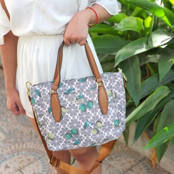 Kate Spade Basic Sam Small Tote Bag in Grey / White Nylon with Floral