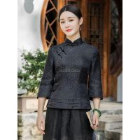 【CW】 2022 chinese retro tang suit top clothes improve fashion casual elegant half sleeve cheongsam qipao collar blouse for women g458