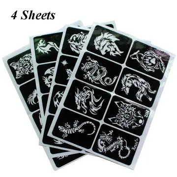 Xmasir 3 Sheet 22Pcs Cool Drawing Glitter Tattoo Stencil for Men Wolf  Dragon Tiger Skull Animal