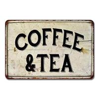 Coffee Tea Sign Station Nook Shop Signs Decor Hot Farmhouse Decorations Rustic Time Bar Kitchen Country Chic Accessories Tin