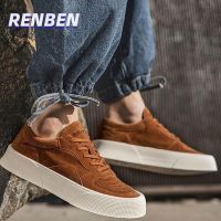 ❖✎♈ RENBEN รองเท้าผ้าใบผู้ชายใหม่ด้านล่างหนาแนวโน้มในกีฬาลำลองญี่ปุ่นฮาราจูกุฮ่องกงสไตล์รองเท้าผู้ชายสีทึบ