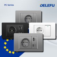 DELEFU PC Panel EU Standard Outlet Dual USb Type C Wall Socket Light Switch Korea 118mm*72mm Electrical Circuitry  Parts