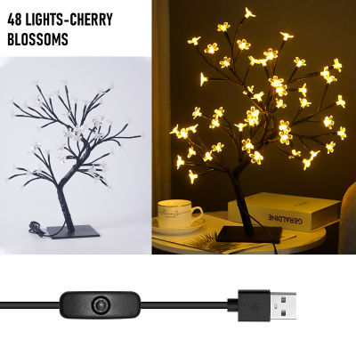 ins Decorative Table Lamp Maple Leaf Cherry Blossom Roses 24 LED Night Light USB Port Christmas DIY Creative Bedroom Desk Lights