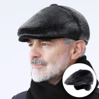 Winter Faux Fur Driving Mens Newsboy Cap With Earflaps Beret Dad Hat for Elderly Flat Visor Cap Winter Warm Hats for Old Men