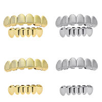 Gold Silver Plated Hip Hop Teeth Grillz Top&amp; Bootom Groll Set With silicone Vampire teeth Best Gift For Christmas