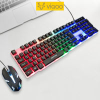 ViQOO ชุดแป้นพิมพ์และเมาส์ พร้อมไฟ LED สีรุ้ง 4 ดวง ซื้อแป้นพิมพ์ENรับสติกเกอร์แป้นพิมพ์ภาษาไทย คีย์บอร์ดเกมมิ่ง แป้นพิมพ์ออฟฟิศ เม้าส์