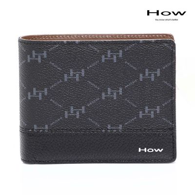 How กระเป๋าสตางค์พับสั้น มีลิ้นกลาง รุ่น HHW0293 - สีดำ