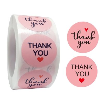 500Pcs Thank You Sticker Envelope Seal Scrapbook Sticker Pink Heart Cute Round Stationery Label Stickers For Wedding Decor
