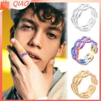 QIAO 4Pcs สง่างามเรียบหรู แฟชั่นสำหรับผู้หญิง เหล็กไททาเนียม อุปกรณ์เครื่องประดับอัญมณี แหวนเปิด แหวนปรับได้ วงแหวนระลอก