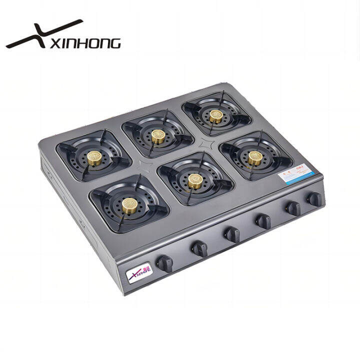 XINHONG Commercial Black 6 Burner Gas Stove Heavy Duty Stove For