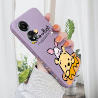 เคสสำหรับ OPPO A78 4G ใหม่เคสโทรศัพท์ดีไซน์ด้านข้างดีไซน์หมีพูลายการ์ตูนเคสปลอกซิลิโคนของเหลวรูปแบบขอบสี่เหลี่ยมคลุมทั้งหมดเคสป้องกันทนแรงกระแทกกล้อง