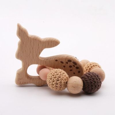 □ 1pc ไม้ยางกัด Aniaml Sika Deer DIY งานฝีมือเด็กสร้อยข้อมือ Rattles ไม้บีชหนูโครเชต์ลูกปัดของขวัญสำหรับเด็กผลิตภัณฑ์ของเล่น