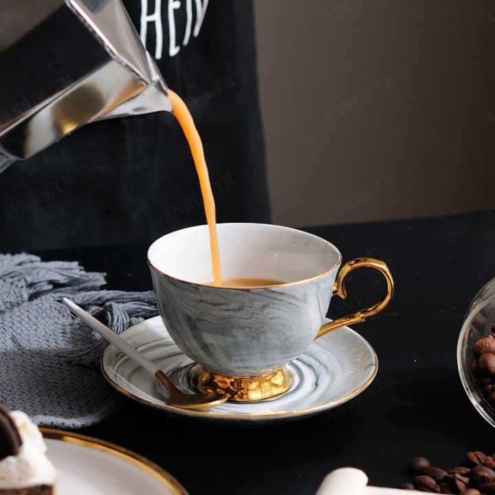angus-เครื่องชงกาแฟเซ็ตแก้วหินอ่อนสไตล์เหนือยุโรป-ถ้วยกาแฟและจานชุดชุดชาบิติชาชาเช็กชาคู่รัก