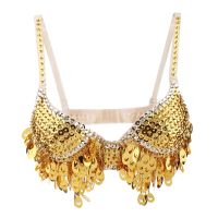 ✉▣✻ Belly Dance Beaded Bra Sequins Top Sexy Dancing Singer Costume Tassels Gold