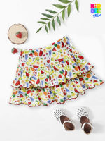 KiddeeCrew กระโปรงเด็ก กระโปรงสั้นกระโปรงสั้นครีมลายผลไม้รวม  Mixed fruit cream mini skirt เหมาะสำหรับอายุ 2-10 ปี