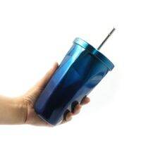 พิเศษ Tumbler แก้วสแตนเลสแฟชั่น สีฟ้าสดใส แถมหรลอด 500 ML. พร้อมส่ง !!