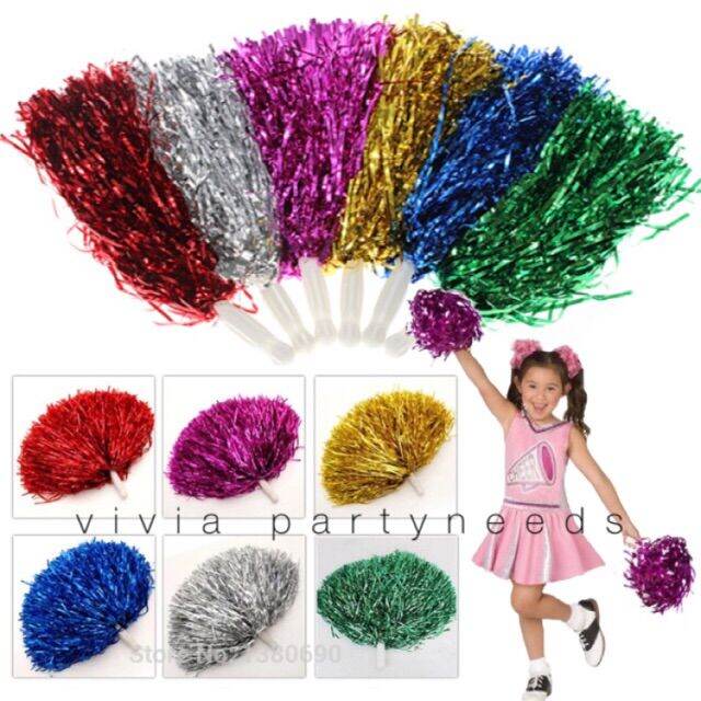 2pcs/set Handle Metallic Cheerleading Dancing Pompoms Streamer Ball