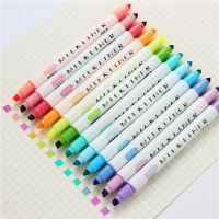 12 Colors/set Cute Milkliner Pens Highlighter Dual Double Headed Fluorescent Pen Drawing Marker Pen Stationery-Yuerek