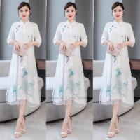 [Camile]2023ดอกไม้เย็บปักถักร้อยชุดจีน Imrpoved Qipao Elegant Mandarin Collar Cheongsam Vestidos จีน Oriental ชุด Qipao