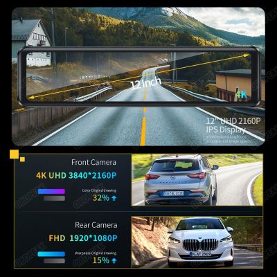 กล้องติดรถยนต์ K4 Wifi ดีวีอาร์กระจกมองหลังรถยนต์และแอนดรอยด์อัตโนมัติ4K 2160P Dash Cam เครื่องบันทึกวิดีโอการขับขี่นำทาง GPS เลนส์คู่ FM AUX