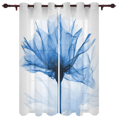 Blue Transparent Flower Outdoor Curtain For Garden Patio Curtains Bedroom Living Room Kitchen Bath Room Panel Drape