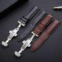 ✾☾ Butterfly Buckle Lizard Pattern Cow Leather Watch Strap Universal Replacement Watchband 14mm 16mm 18mm 20mm 22mm 24mm