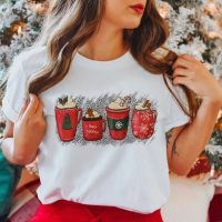 【New】ผู้หญิงกราฟิก Retro Kawaii แขนสั้น Happy Time ฤดูหนาว Merry Christmas เสื้อผ้าพิมพ์ Tops Lady Tees T เสื้อเสื้อยืด