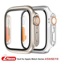 กระจก + เคส2ชิ้นเปลี่ยนเป็นอัลตร้าสำหรับนาฬิกา Apple กระจกเทมเปอร์8 7 6 5 4 45มม. 44มม. 41มม. 40มม. อัพเกรดเป็น IWatch Ultra 49มม.