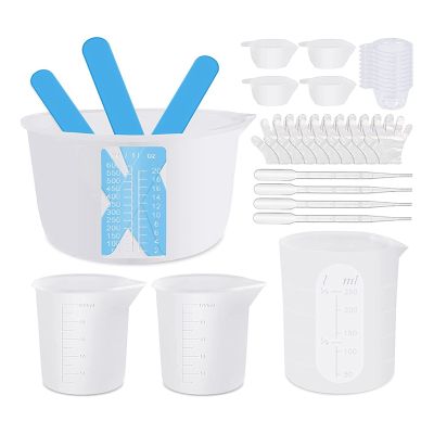 Silicone Resin Measuring Cups Kit, 100Ml&amp;250Ml&amp;600Ml Silicone Resin Cup, Resin Silicone Stir Sticks, Dropper Mixing Cups