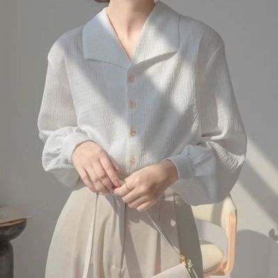 White shirt Womens advanced texture design sense niche shirt Womens 2023 autumn loose French style temperament top 2023