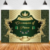 First Prince Communion Theme Party Backdrops Custom Text Crown Gold Frame Newborn Baby Shower Birthday Background Table Decor