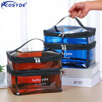 【cw】1 Pcs 2 Layers PVC Cosmetic Bag Travel Makeup Organizer Waterproof Clear Makeup Bag For emale Beauty Case Toiletry Kit