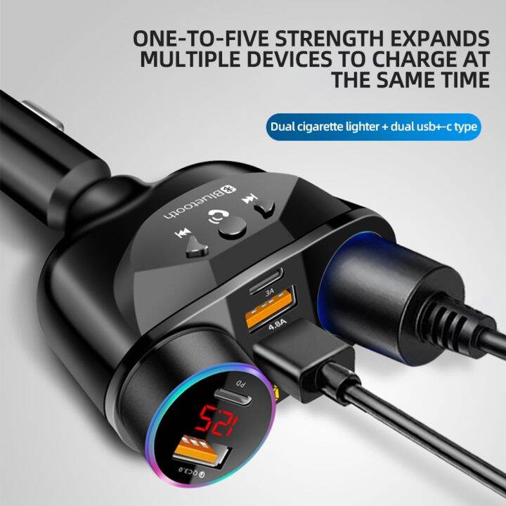 car-charger-bluetooth-fm-transmitters-cigarette-lighter-dual-usb-qc-3-0-splitter-quick-charge-12v-auto-hands-free-call-sockets